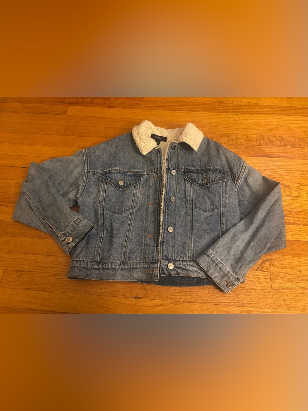 Forever 21 Women’s Sherpa Jean Jacket Button Up Size Small Excellent Condition